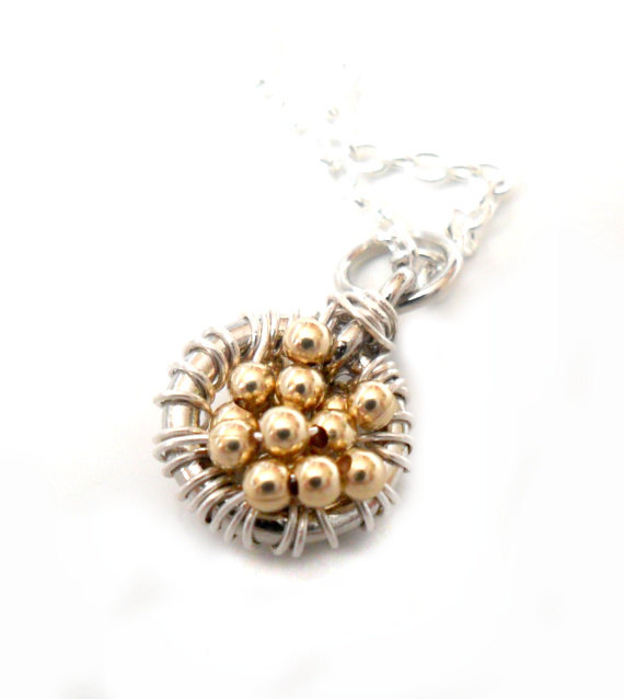 Necklace Pendant Charm sterling silver Gold filled beads -Full of wishes- Metallic. Valentine's Gift For Her Under 30