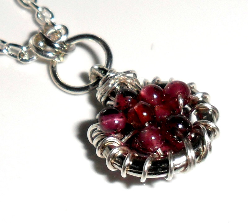 January Birthstone Garnet Necklace Sterling silver Pendant Charm -Full of Wishes-Garnet beads Valentine's Gift For Her Under 25