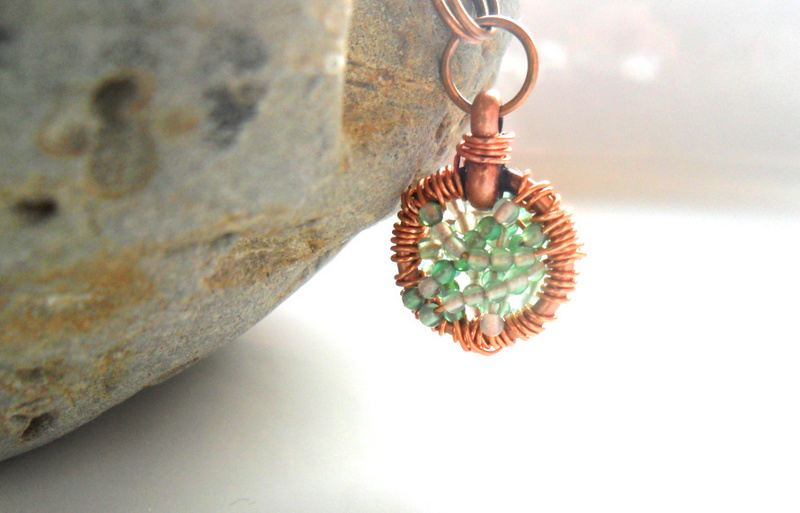 Copper wire wrapped pendant Green Agate necklace - Full of Wishes - Summer colors 2012
