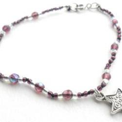 Amethyst silk bracelet, silver sea star charm, hand knotted- Jelly Fish - Gift for her under 15