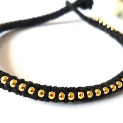 Black friendship bracelet, ball chain gold Black bracelet trendy Metallic fashion Bracelet stack