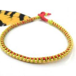 Neon friendship bracelet, ball chain gold, stackables, trendy Metallic fashion, Neon spring 2012 for her under 15