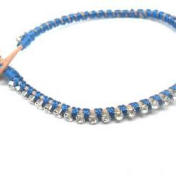 Rhinestone friendship bracelet, silk woven, Trendy bracelets, stackables - Metallic Abyss fashion spring 2012 for her under 20