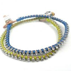 Friendship bracelet, rhinestone chain, silk woven, trendy bracelets, Metallic Zing fashion spring 2012 for her under 20