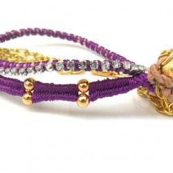 Friendship Bracelets leather skull rhinestone chain Galaxy silk braid stackables - Metallic fashion set of two spring 2012 for her under 35