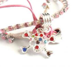 Double strand Friendship Bracelet rhinestone chain sugar skull silk woven Choker Metallic fashion Angora spring 2012 trendy under 40