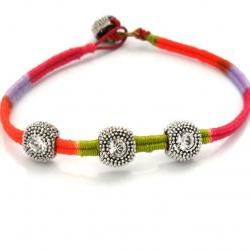 Friendship Bracelet Leather Bracelet Woven in multicolored cotton thread Swarosvki crystal fashion Neon spring 2012 trendy for her under 20