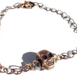 Skull Bracelet copper chain smoky faceted crystals copper skull. fashion bracelet valentine's gift for her under 10