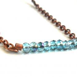 Tiny blue horizon faceted crystal beads bar necklace, copper chain, delicate jewelry for everyday, mother's day gift Under 25