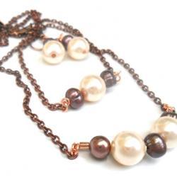 Pearls bar necklace, earth tones, set of three, Fashion, metallic, mother's day gift for her under 35