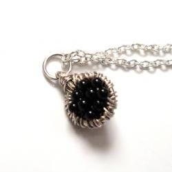 Onyx Capricorn gemstone Necklace Sterling silver Pendant Charm -Caviar- For Her Under 25
