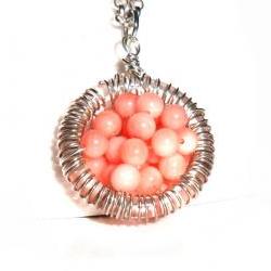Sterling Silver wire wrapped pendant, Coral necklace, Full of wishes, Mother's day, gift for her under 30