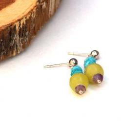 Amethyst jade dangle earrings, sterling silver round bead ear stud - Shapes - Gift for her under 15