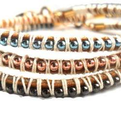 Friendship Bracelets Leather ball chain braid stackables trendy Metallic fashion Natural summer 2012 for her under 25 set of three