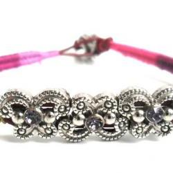 Friendship Bracelet, Leather Woven in multicolored cotton, Lavender crystal , Vineyard summer, 2012 trendy for her under 20