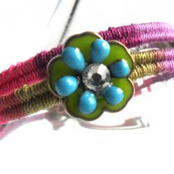 Friendship Bracelet, Leather Woven in multicolored cotton, Enamel crystal Flower, Vineyard summer, 2012 trendy for her under 20