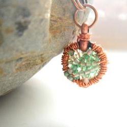 Copper wire wrapped pendant Green Agate necklace - Full of Wishes - Summer colors 2012